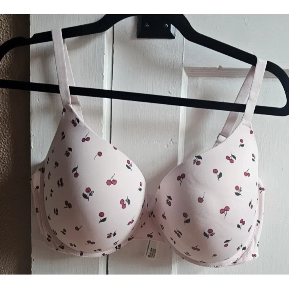 Victoria's Secret PINK everywhere Push-Up bra pink tulip cherry print 38DD
